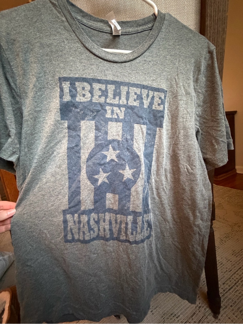 I Believe in Nashville Graphic Tee - Heathered Gray with Navy Print